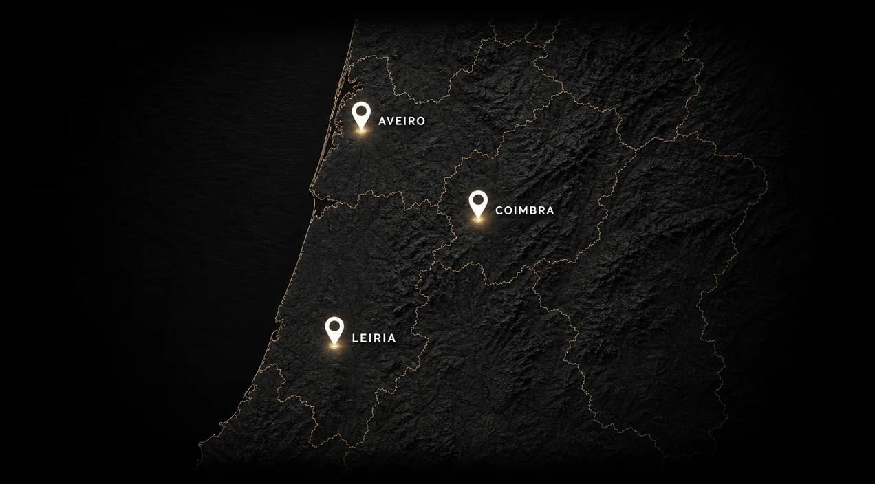 Mapa das áreas de serviço em Coimbra, Aveiro e Leiria
