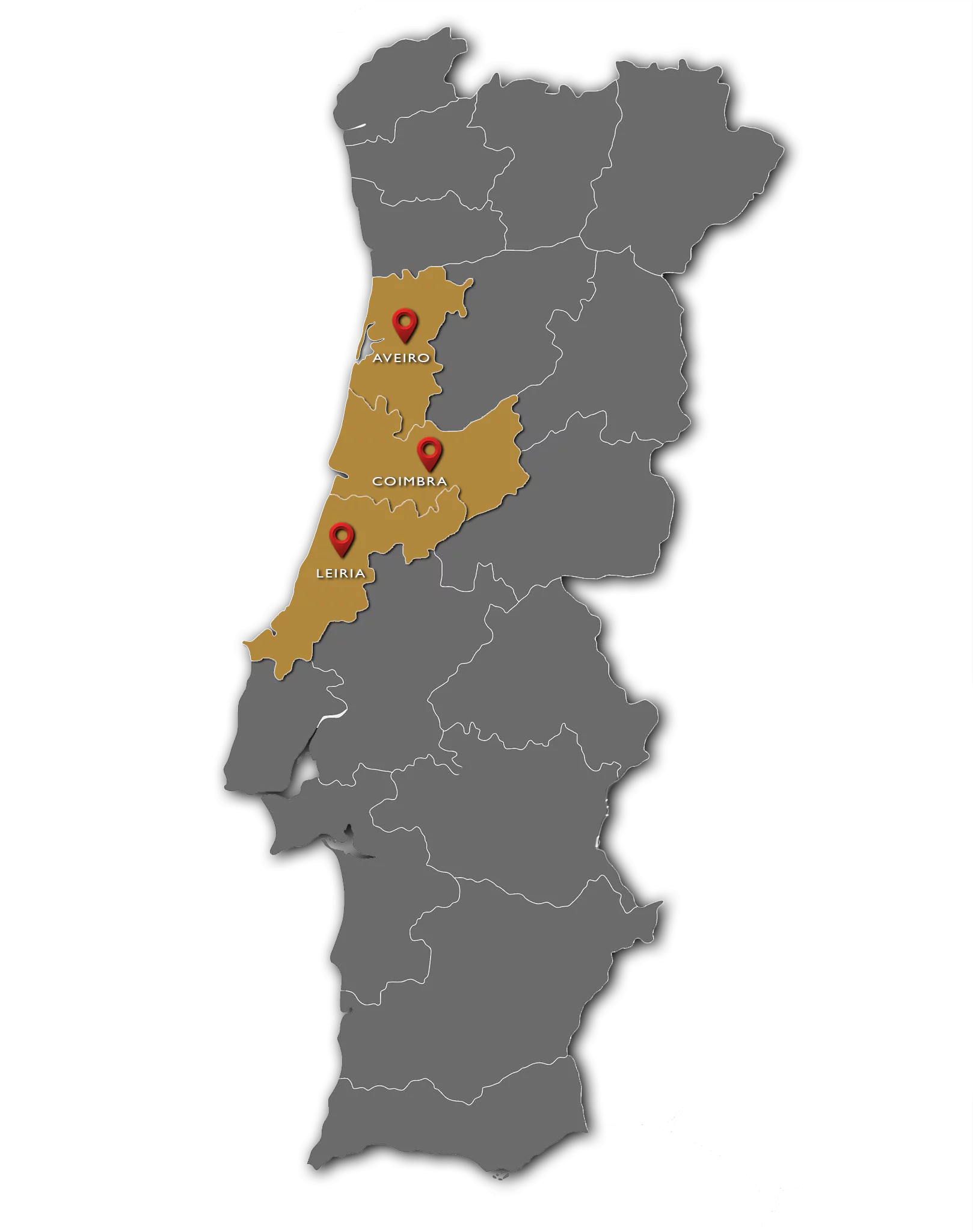mapa zona centro, Coimbra, Leiria, Aveiro